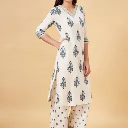 Rangmanch by Pantaloons White Cotton Printed Straight Kurta image 3