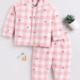 Clt.s Unisex Pink & White Checks Full Sleeves Shirt With Pyjamas-picture-49