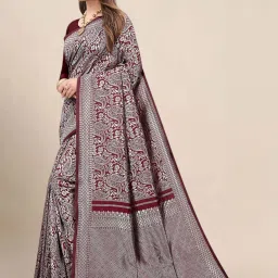 Anjaneya Sarees Grey & Maroon Silk Woven Saree With Unstitched Blouse image 3