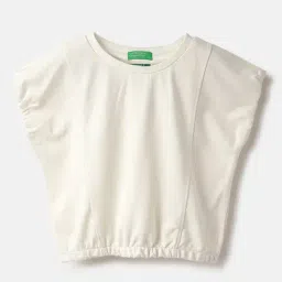 United Colors of Benetton Girls White Regular Fit Round Neck Solid Cropped Top-picture-31