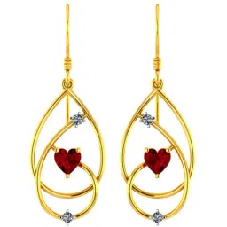 p.c. chandra jewellers BIS Hallmarked 22k Yellow Gold Oval-shaped Drop Earrings Studded with A Red Heart for Women & Girls-picture-23