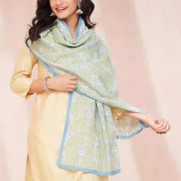 Fabindia Green Viscose Printed Stole image 3