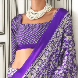 Vardha Purple Printed Saree With Unstitched Blouse image 3