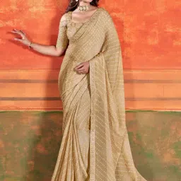 Saree Mall Beige Printed Saree With Unstitched Blouse-image-8