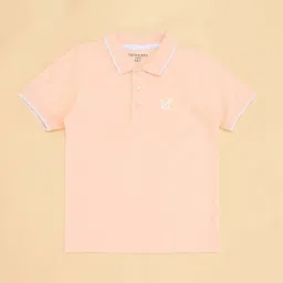 Pantaloons Junior Kids Blush Peach Cotton Logo Polo T-Shirt image 3