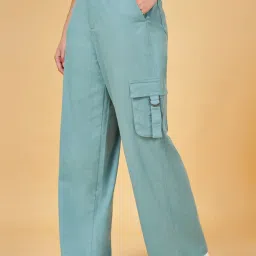 YU by Pantaloons Turquoise Mid Rise Flared Pants image 3