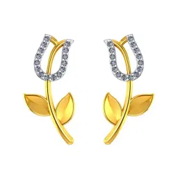 BIS Hallmarked 22k Yellow Gold Studded Tulip with Leaves Stud Earrings for Women & Girls-image-10