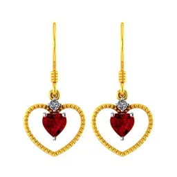 p.c. chandra jewellers BIS Hallmarked 22k Yellow Gold Drop Earrings with A Mini Red Stone Heart for Women & Girls-picture-15
