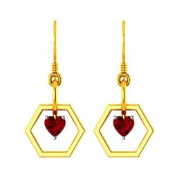 p.c. chandra jewellers BIS Hallmarked 18k Yellow Gold Hexagonal Drop Earrings with A Mini Red Heart for Women & Girls-picture-25