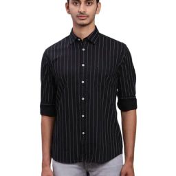 Parx Black Slim Fit Striped Shirt-picture-48