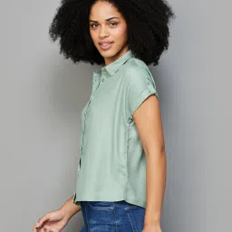 Fame Forever by Lifestyle Sage Green Viscose Regular Fit Shirt image 3