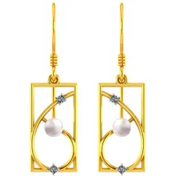 p.c. chandra jewellers BIS Hallmarked 14k Yellow Gold Rectangular Earrings with A Pearl Drop for Women & Girls-picture-39