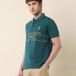 U.S. Polo Assn. Green Cotton Slim Fit Embroidered Polo T-Shirt image 3