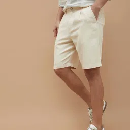 Code By Lifestyle Beige Cotton Linen Regular Fit Shorts image 3