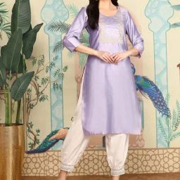 Ishin Purple Embroidered A-line Kurta-picture-37