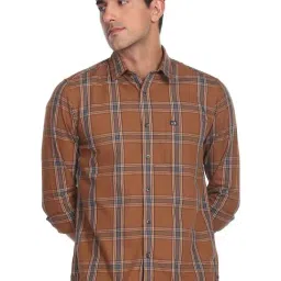 Arrow Sport Brown Cotton Slim Fit Checks Shirt-image-24
