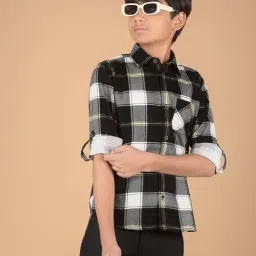 Crimsoune Club Boys Black Cotton Checks Shirt-image-47