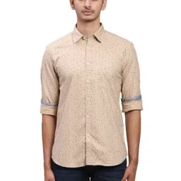 Parx Beige Slim Fit Printed Shirt-image-55