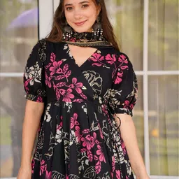 KALINI Women Floral Printed Angrakha Kurta with Trousers & With Dupatta image 5