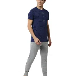 Peter England Navy & Grey Cotton Regular Fit Printed T-Shirt with Joggers image 4