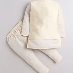 Fourfolds Boys Beige Cotton Embroidered Kurta Set image 2