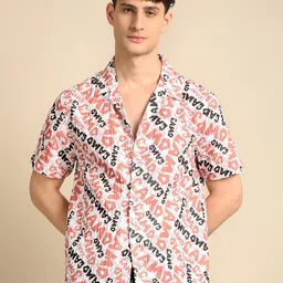 Voroxy Men Smart Cuban Collar Abstract Printed Polycotton Casual Shirt-image-28