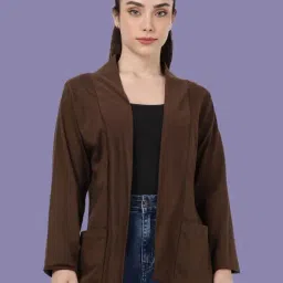 Kryptic Dark Brown and Off White Cotton Solid Open Front Shrug with Pockets, Pack of 2 image 3