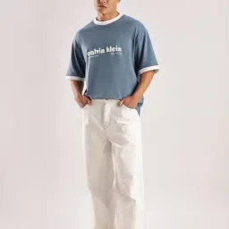 CALVIN KLEIN Blue Logo Relaxed Fit Cotton T-Shirt image 5