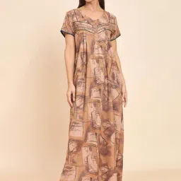 Sweet Dreams Beige Cotton Printed Nighty-image-46