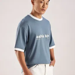 CALVIN KLEIN Blue Logo Relaxed Fit Cotton T-Shirt image 3