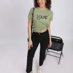 R&B Olive Cotton Embellished Regular Fit T-Shirt image 4