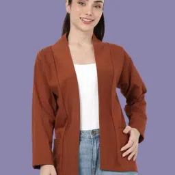 Kryptic Light Brown and Purple Cotton Solid Open Front Shrug with Pockets, Pack of 2 image 3
