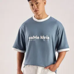 CALVIN KLEIN Blue Logo Relaxed Fit Cotton T-Shirt image 4