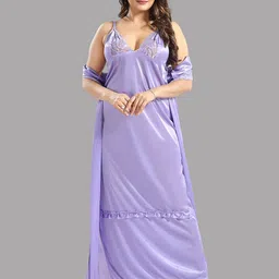 Be You Lavender Satin Maxi Shoulder Straps Nightdress image 2