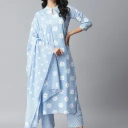 Stylum Blue Cotton Printed Kurta Pant Set With Dupatta-image-11