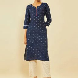 Soch Navy Blue Silk Blend Geometric Print Straight Kurta-picture-31