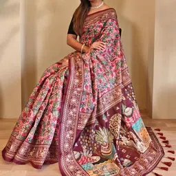 Mameraa Ethnic Motifs Embroidered Art Silk Heavy Work Saree image 2