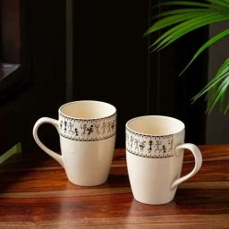 ExclusiveLane Beige & Black Ceramic Mug - Set of 2 ( 300 ML)-picture-38