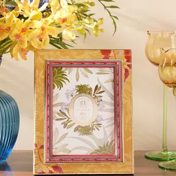Pure Home and Living Yellow & White Floral Printed Faux Leather Table Photo Frame-picture-16
