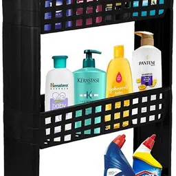 3 Layer | Black | SLIM Classic- Smart Storage Organizer – Multipurpose & Easy-To-Move Slide Out Shelf Basket Rack Trolley EcoPlastic With Wheels for Kitchen | Bedroom | Bathroom | Home | Pantry | Washing & Utility Area Plastic Kitchen Trolley-image-24