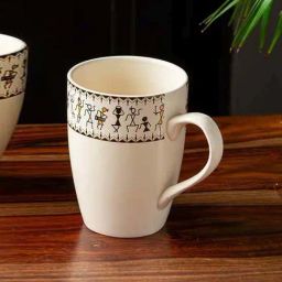 ExclusiveLane 'Whispers of Warli' Handcrafted Ceramic Tea & Coffee Mug (300 ML, Microwave Safe)-picture-46