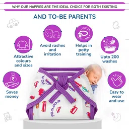 pom-pom sweet hearts Pom Pom Sweethearts Tie up Nappy For Babies, Reusable, Washable Soft Muslin Cotton Nappy/Langot for New Born Baby | Gentle on Baby Skin | Helps in Potty Training | 1-3 months | Pack of 12 | Combo image 3