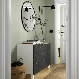 ikea bestå Storage combination with doors, white Bergsviken/Stubbarp/black marble effect, 120x42x74 cm image 4