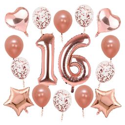 Bubble Trouble 16 Birthday Decoration Confetti Star & Heart Foil & Metallic Balloon Combo Set Kit - Pack of 16-picture-35