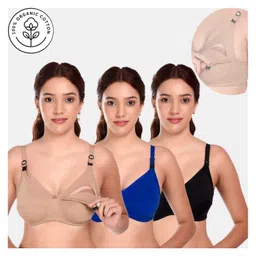 Elite Mom Pack Of 3 Solid Maternity Nursing Bra - Beige Blue & Black-picture-27