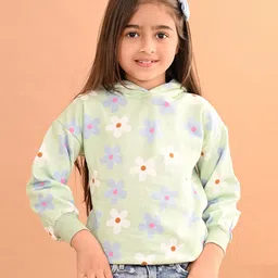 Lilpicks Couture Full Sleeves Floral Printed Terry Fleece Hooded Sweatshirt - Multi Colour-picture-22