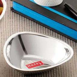 HAZEL Stainless Steel Serving Bowl With Spoon| Triangular Shaped Vati Katori | Fancy Serving Bowls For Snacks (1 Vati, 1 Spoon), Capacity 250ml, Silver-image-1