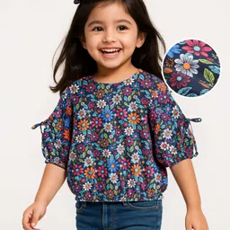 Babyhug Rayon Woven Full Sleeves Floral Printed Top - Navy Blue-picture-28