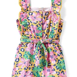 Babyhug Cotton Knit Sleeveless Jumpsuit with Floral Print - Pink-picture-17