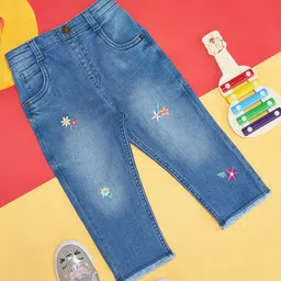 Pantaloons Baby Floral Embroidered Washed Jeans - Blue-picture-18